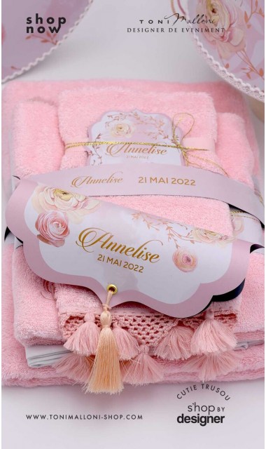 Trusou botez elegant cu pattern bujori roz Peony Affair 2